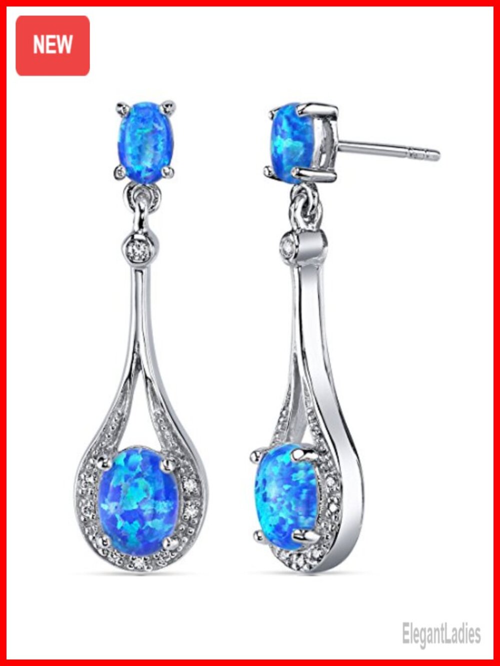 Sterling Silver Lab Grown Blue Fire Opal Halo Drop Earrings 3.50ct